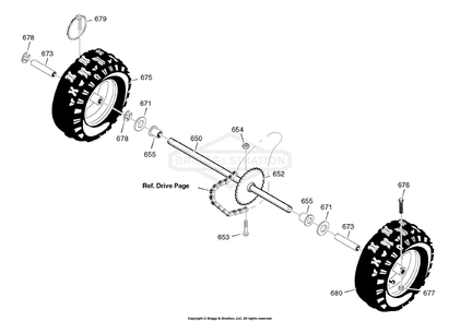 Wheels Diagram and Parts List for C950-52848-0 (1695561)(2008) Briggs and Stratton Snow Blower